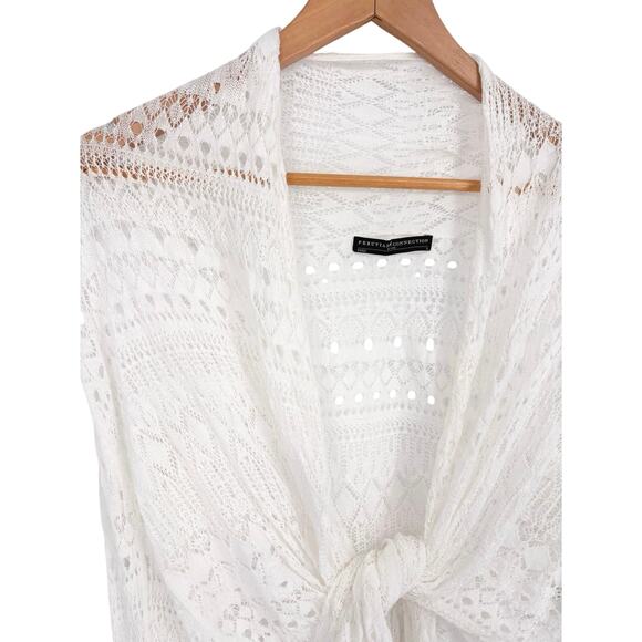 Peruvian Connection White Pima Cotton Crochet Tie Front Cropped Cardigan Size S - Picture 4 of 8